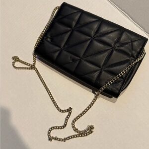 Topshop Black Quilted Crossbody Bag with Gold Chain